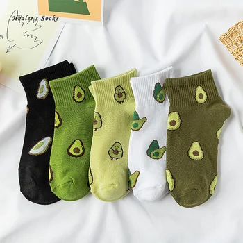 

New Fashion Women Socks Cotton Color Green Avocado Fruit Harajuku Ladies Funny Happy Soft Cute Japanese Casual Girls Short Socks