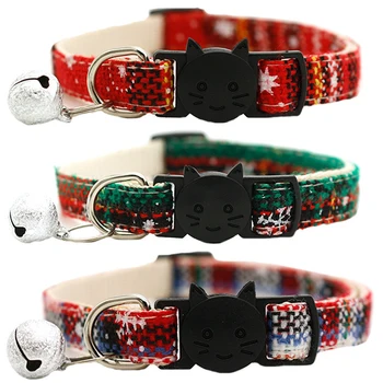 

Christmas Cat Collar Safety with Bell Adjustable Kitten Collars Snowflake Colorful Patterned Soft Strong Nylon Strip for Pets