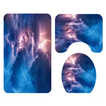 

New Natural Scenery Theme Shower Curtain Night Sky Cloud Waterproof Curtain Bath Pad Toilet Cover Canvas Decor