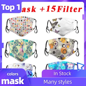 

5 pcs Adult Flower Print Face Mask For Women Washable Reusable Windproof Foggy Haze Pollution Cotton Mouth Mask Facemask
