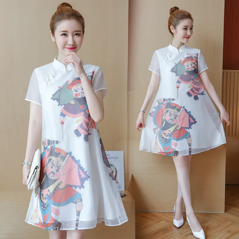 

China Ethnic-Style Improved Cheongsam GIRL'S Loose And Plus-sized Retro A- line Dress