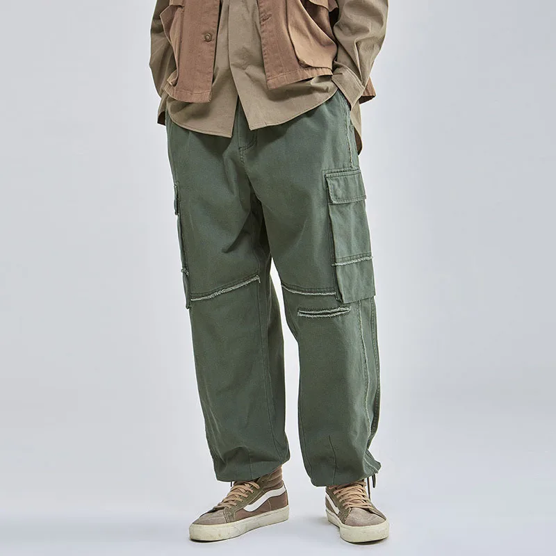 

Mens Streetwear Cuffed Loose Fit Ripped Jogger Cargo Jeans Patchwork Pockets Hip Hop Sweatpants Trousers Male