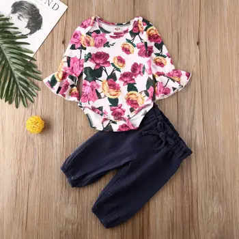 

Autumn Clothes 2PCS Newborn Baby Girl Clothes Romper Jumpsuit Bodysuit+Pants Outfit Clothes Set 0-18 months