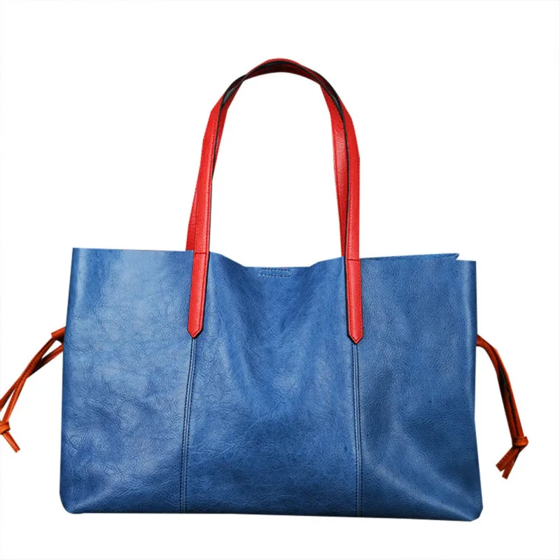 

Genuine Leather Handbags Cowhide New Luxury Handbags Women Bags Solid Buckle Bags Panelled Totes Large Capacity Designer Ladies
