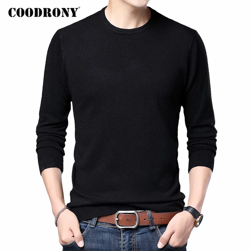 COODRONY-suéter clásico e informal para hombre, jersey de cuello redondo de Color puro, ropa de punto ajustada, C1160, novedad, primavera y otoño