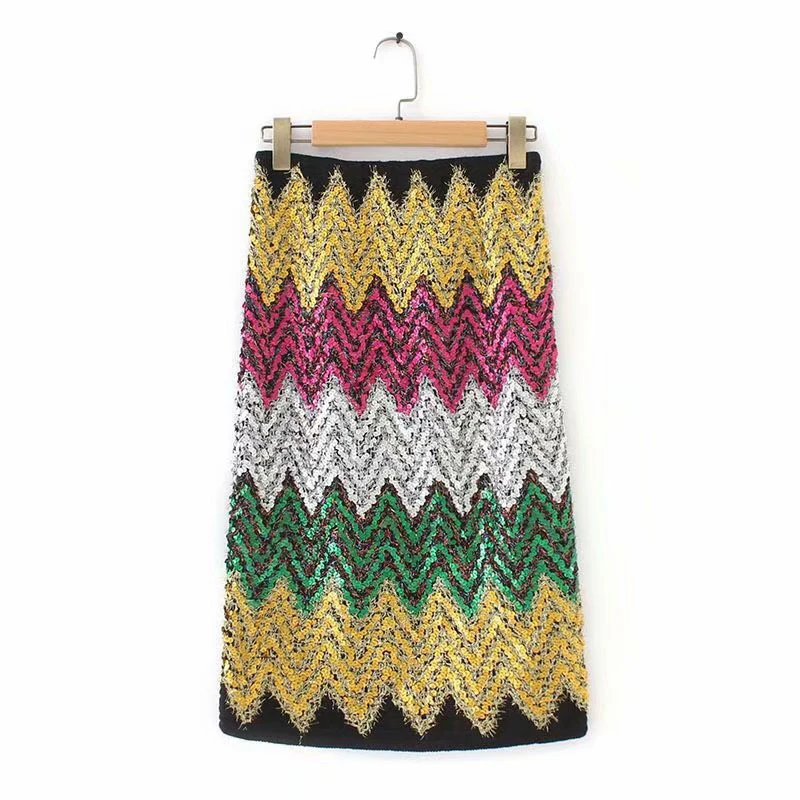 Bella Philosophy осенние сексуальные прямые юбки с блестками женские полосатые юбки в стиле пэтчворк красочные женские юбки-карандаш