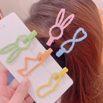 

2Pcs/set Shiny Crystal Geometric Rabbit Butterfly Candy Color Hairclip Duckbill Clip Pins Barrette Headwear Tools Accessories