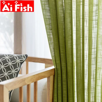 

American Country Style Green Cotton Flax Curtain Sheer Fbrics Window Treatment Curtains For Living Room Cortina Tulle MY328-30