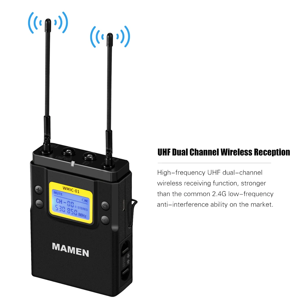 MAMEN WMIC-01 конденсаторный микрофон профессиональный UHF двухканальный цифровой беспроводной микрофон для камеры телефона видео запись