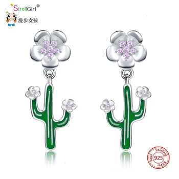 

925 sterling silver cactus flower earrings fine ladies jewelry with sparkling zircon factory direct sale free shipping