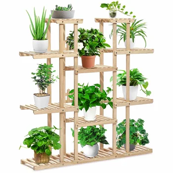 

Solid Wood Bookshelf Stand Shelf Book Flower Pot Display Rack Storage Shelves Wooden Organizer Indoor Outdoor Patio Decoration
