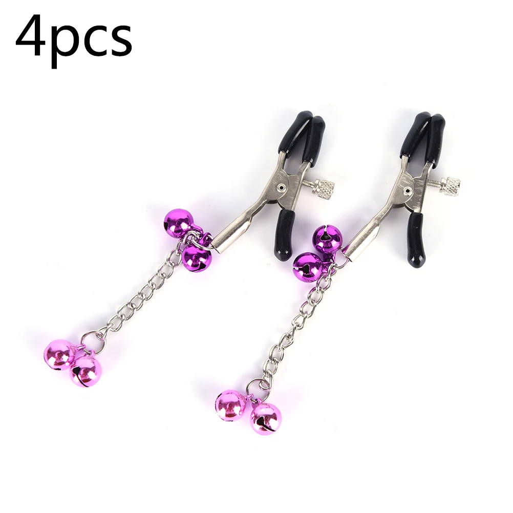 4pc Bells 1 пара из металла пикантные груди соски зажимы с 1/2/4/9 колокольчиками взрослых Секс-игрушки Фетиш Эротика флирт аксессуары для Для женщин Для мужчин - Окраска металла: 4pc Bells
