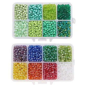 

2 Box Transparent Round Glass Seed Beads 4Mm Box Set - Color & Green