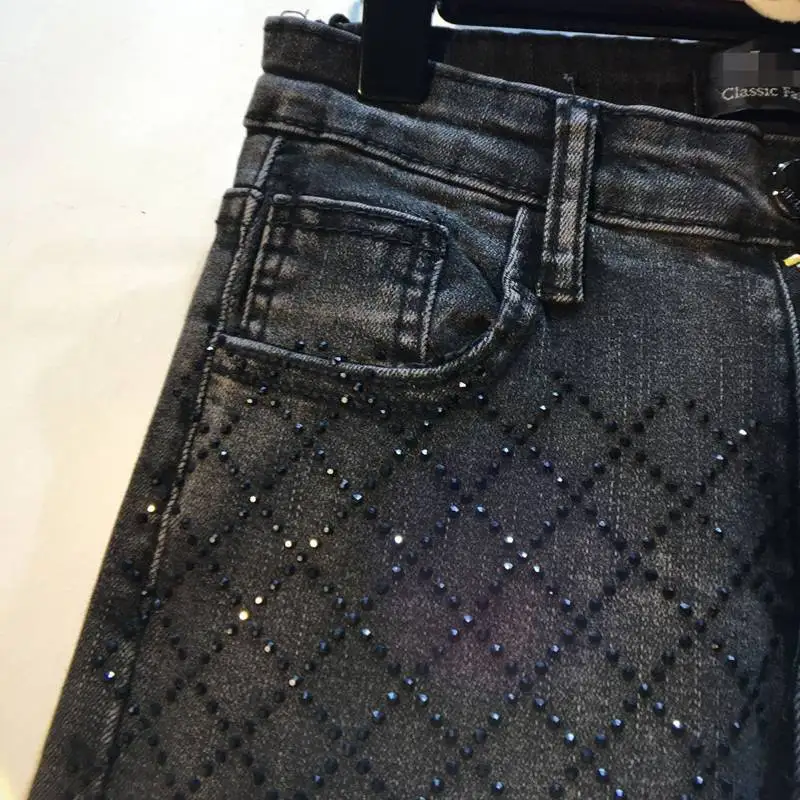 JOYDU брендовые джинсы женские весенние модные новые классные Argyle алмазные горячие сверла Высокая талия тонкие эластичные длиной до лодыжки джинсы джинсовые брюки
