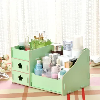 

Wooden Office Storage Box Jewelry Container Makeup Organizer Case Handmade DIY Assembly Cosmetic Organizer Wood Box