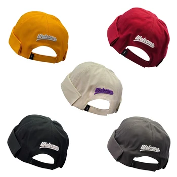 

O Women's Hat Spring Unisex Letter Embroidery Korean Hip Hop Skullcap Sailor Cap Rolled Cuff Retro Brimless Beanie Hat