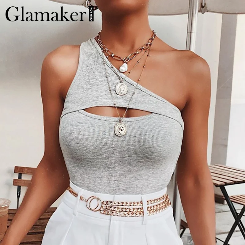 Glamaker сексуальный на одно плечо шикарный уличная одежда боди облегающее вязанное