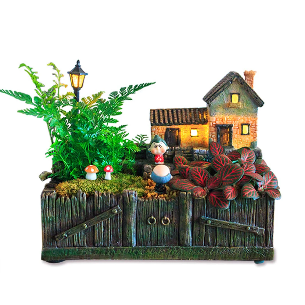 Countryside Rural Building Design DIY Indoor Outdoor Mini Flower Pot Micro  Landscape Resin Bonsai Pot With Light For Succulents|Flower Pots &  Planters| - AliExpress