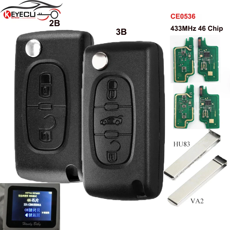 

KEYECU CE0536 0536 ASK/FSK 433MHz ID46 Chip Flip Remote Key Fob for PEUGEOT 207 307 308 407 ,for CITROEN C2 C3 C4 C5 C6