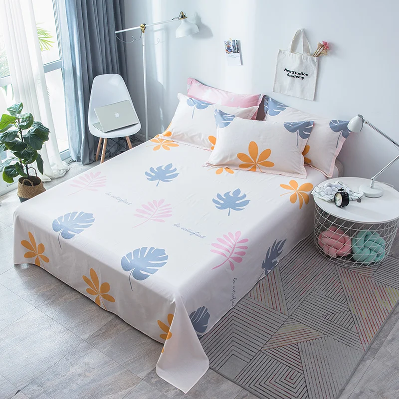 Оранжевый New Spring Green Flower Printed Bed Sheet Cotton Flat Sheet for Bedding Set Bed Linens Twin Full Queen King Bedspreads - Цвет: Оранжевый