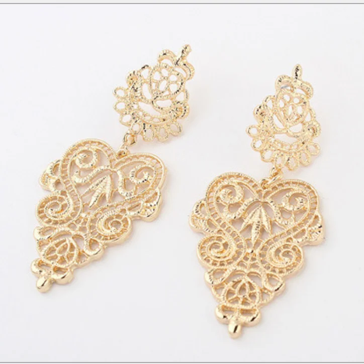 

Long Vintage Black Red Golden Silver New Boho Style Lace Figures Bohemia Hollow Drop Earrings Women Dangle Earrings