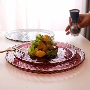 

Tableware Glass Dinner Plate Set Dish 8/10 Inch Porcelain Cute Dessert Plate Dinnerware Simple Phnom Penh Western Steak Plate