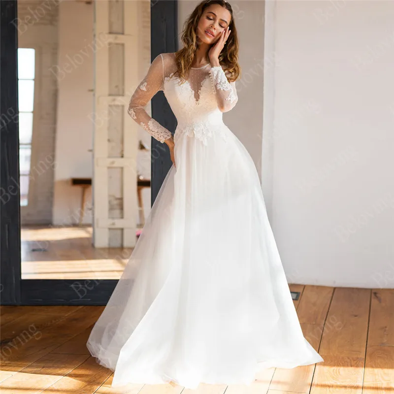 Boho Soft Tulle Wedding Dresses Sheer 