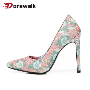 

Colourful Women Pumps 11cm Thin High Heels Pointed Toe Red Flower Graffiti Wedding Party Fashion Ladies Dress Shoes Plus Size 46