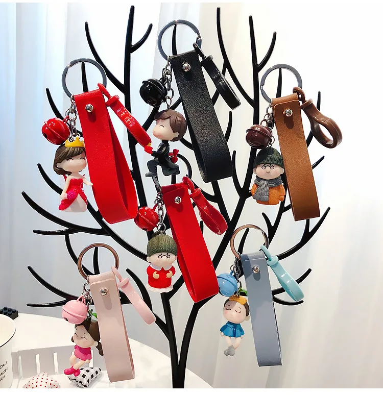 Korean-style Fashion Creative Versatile PU Leather Wide Leather Rope Car Key Ring Men's Women's Waist Hanging Key Chain Circle P