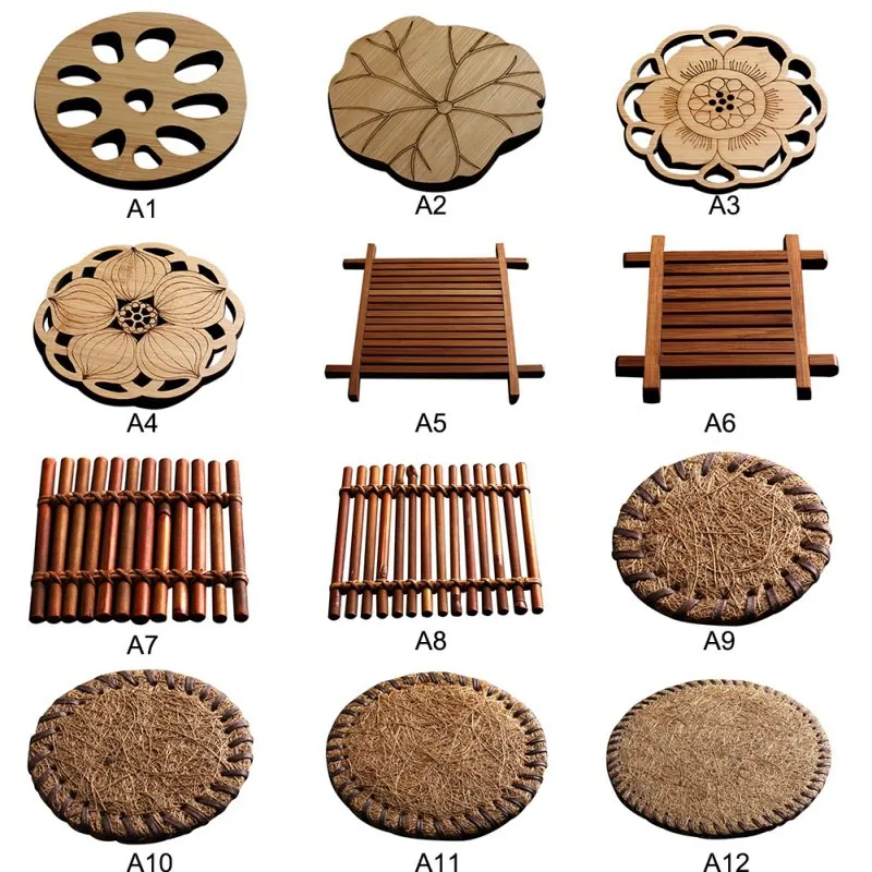 Wood Placemat Coaster Kitchen Table Bowl Mat Durable Hand Woven Insulation Coffee Cup Coaster Tea Ceremony Accessoriess Supplies coffee accessories tea set tea cup mat