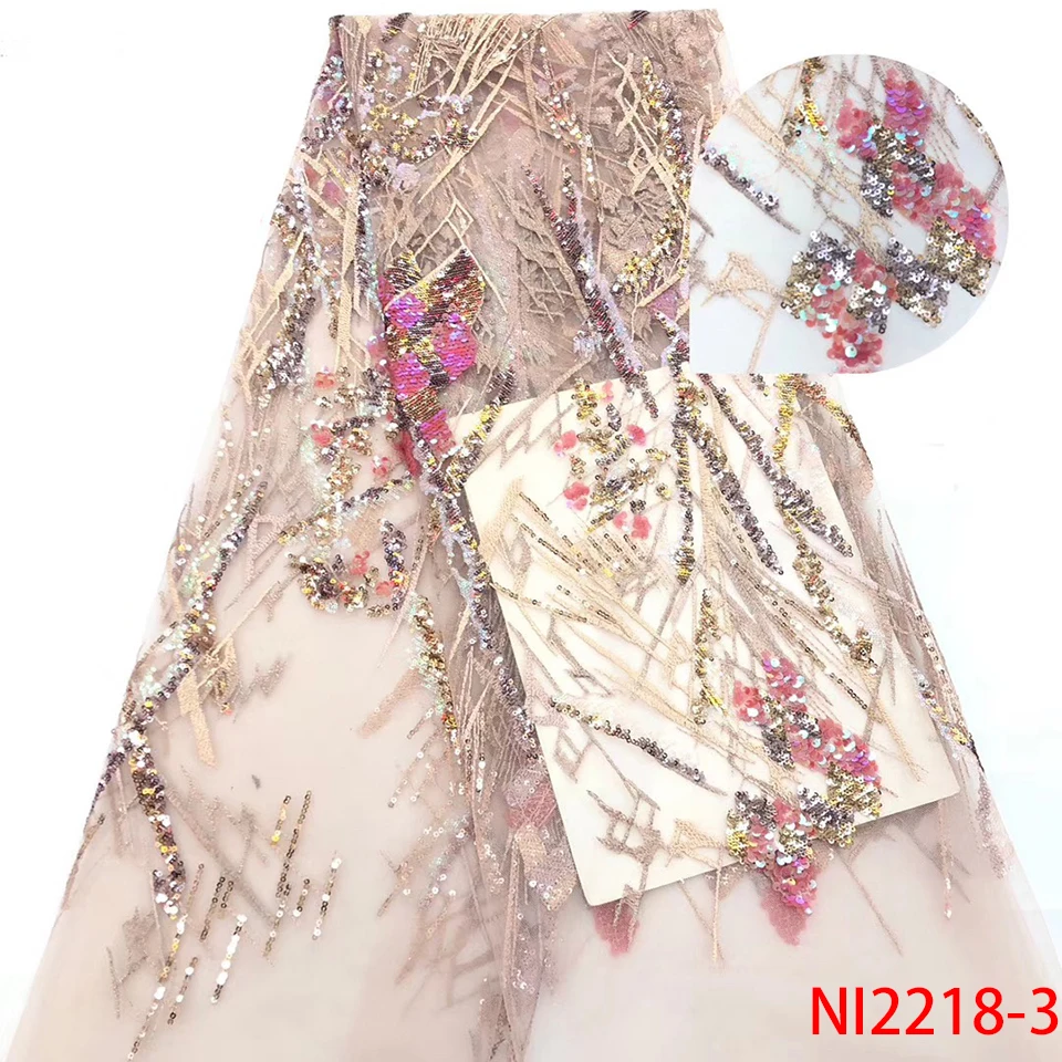 NIAI нигерийские кружева с блестками ткани высокого качества Кружева Африканский чистый кружевной материал для свадьбы французский кружевной тюлевый материал для женщин платье NI2218-3