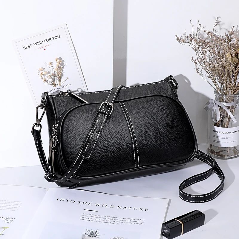 

Solid Color Barrel-Shaped Genuine Leather Single Shoulder Messenger Crossbody Bag