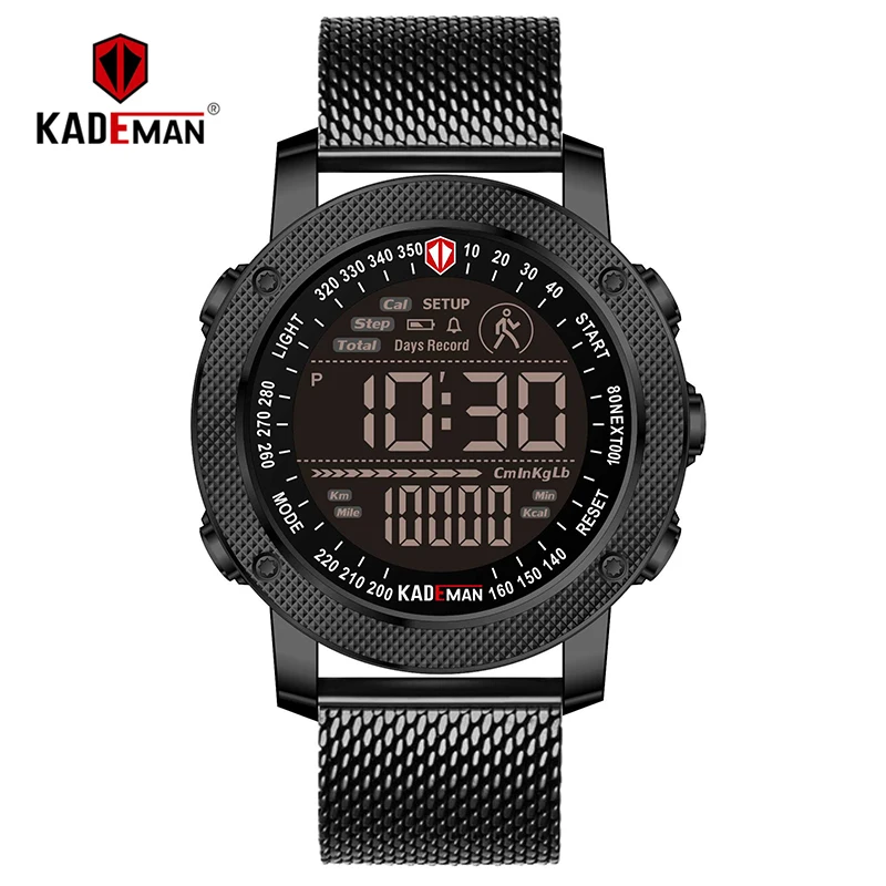 

K6121 KADEMAN Luxury Sports Digital Men Watch Army Military Step Count Waterproof Leather Hand Clock Male Wristwatch Relogio