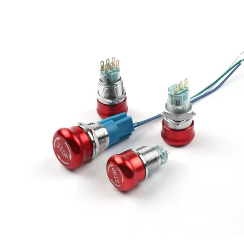 

1 pack 16 mm 19 mm 22 mm waterproof metal latch emergency stop mushroom push button switch push button switch knob rotary switch