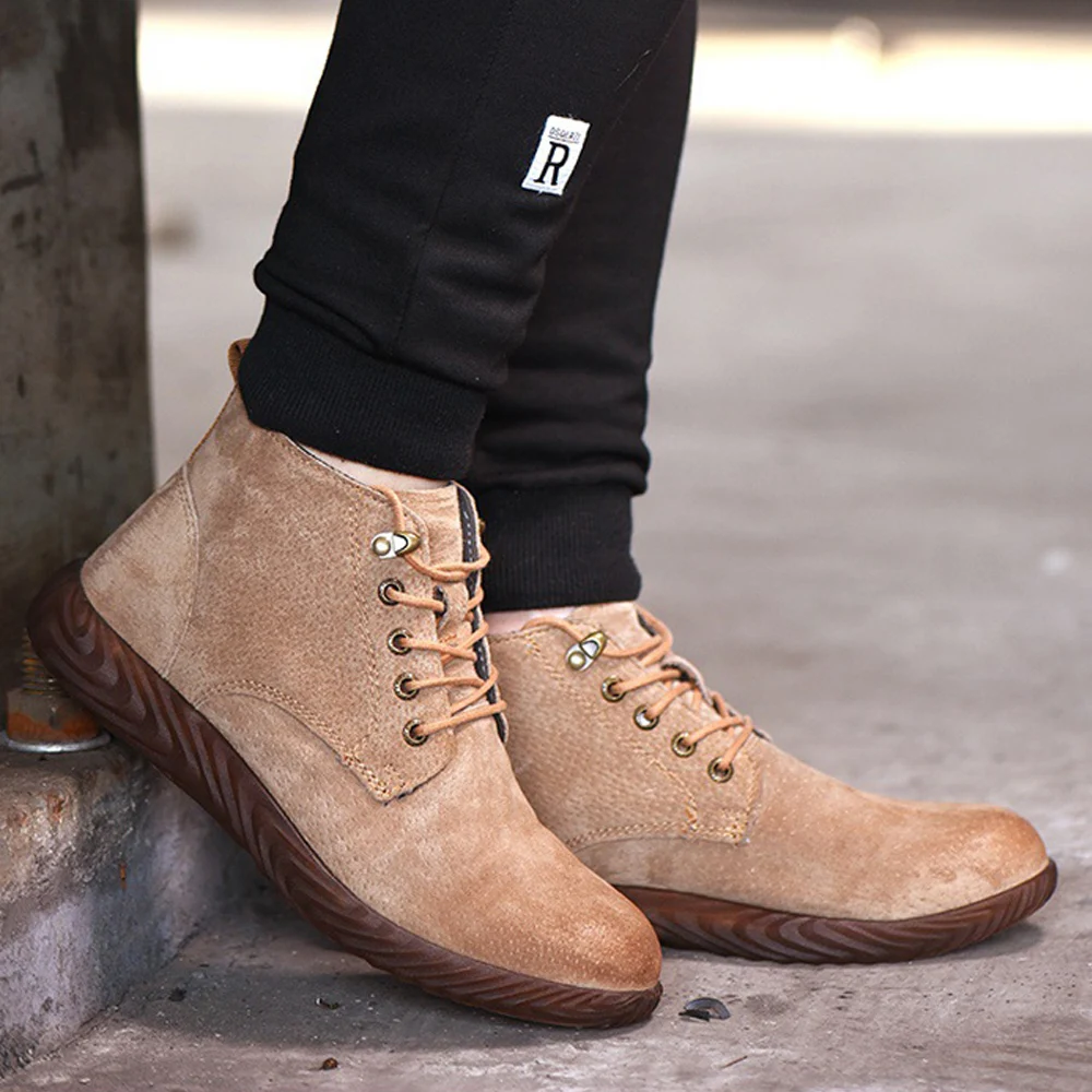 

Winter Leather Safety Work Boots Men Indestructible Shoes Fashion Mid-Calf Boots Steel Toe Sneaker Rubber Safety Bota Masculina