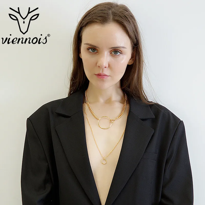 

Viennois New Exaggerated Necklace Women Metal Multi-layer Geometry Big Circle Clavicle Chain For Women Party Jewlery 2019