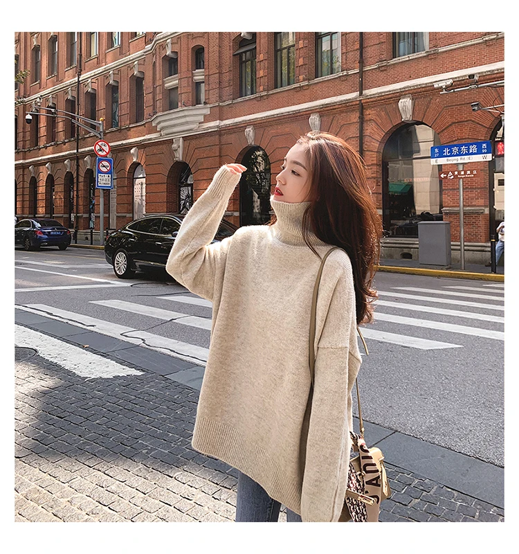 NIJIUDING Women Loose Lazy Autumn Winter Thick Sweaters Wear 2020 New Long Sleeve Turtlenck Knitted Shirt Pullover Wool Tops