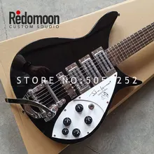 Заводская электрическая гитара Rickenback 6 струн с 3 пикапами черного цвета с тремоло магазин музыкальных инструментов