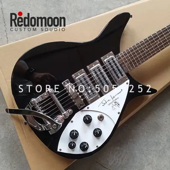 

Factory custom Rickenback electric guitar 6 strings with 3 pickups black color with tremolo musical instrument shop
