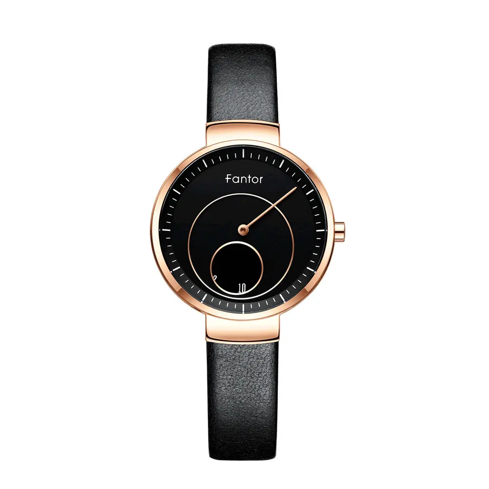 Fantor женские часы люксовый бренд циферблат кожа montre femme женские наручные часы водонепроницаемые relogio feminino - Цвет: black