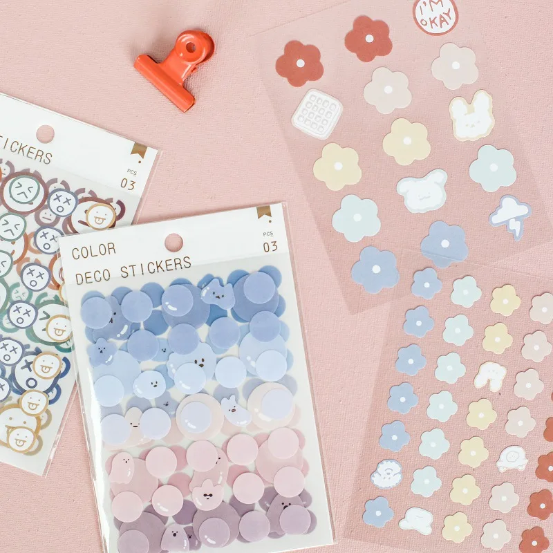 Billede af 3 Sheet Summer Series Cute Flower Dot PET Decorative Sticker Scrapbooking Planner Laptop Japanese Stationery Stickers Kawaii