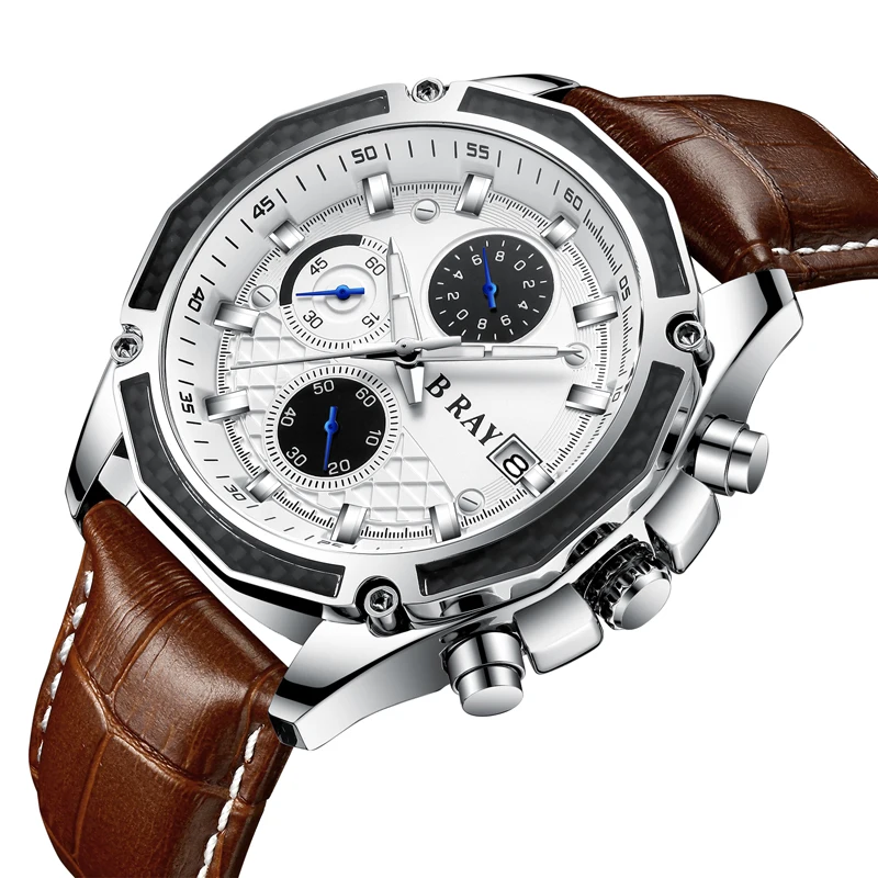 B RAY 9005, мужские часы, водонепроницаемые, Топ бренд, Роскошные, с календарем, модные мужские часы, кожа, спортивные, военные, мужские наручные часы, Прямая поставка