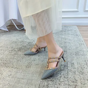 

Women Pumps Slippers Rivet Thin Heels Height Increasing Ladies Casual Summer Outdoor Zapatos Mujer Luxury Shoes Women Designers