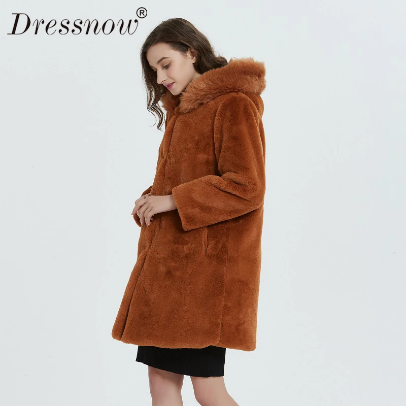 Dressnow женское осенне-зимнее утепленное пальто, Женское пальто из искусственного меха норки, тонкая верхняя одежда с капюшоном, женский длинный пиджак