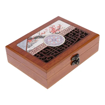 

Vintage Wooden Necklae Holder Display, Bracelet Storage Box - Flower Solid Wood Jewelry Trinkets Case Chest for Women Men Gifts
