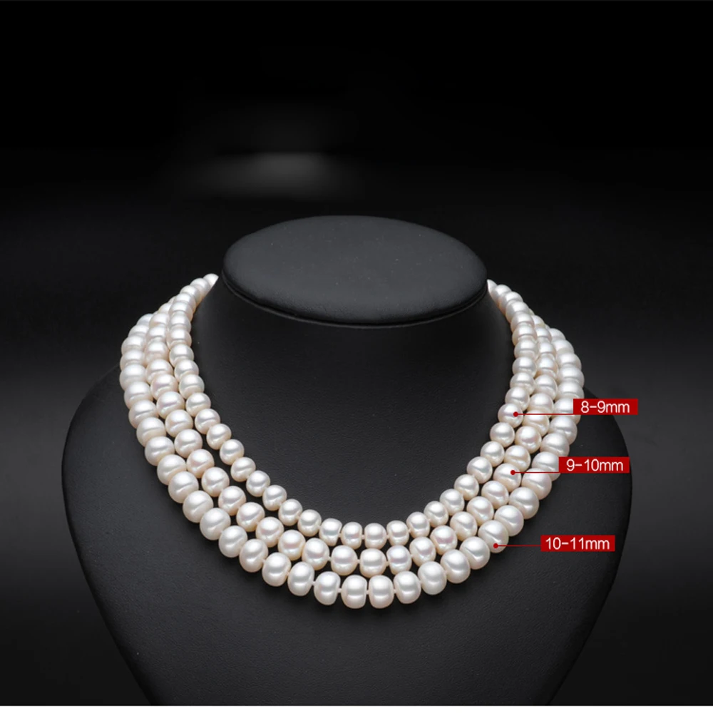 2019NEW Beautiful bright fresh water pearl necklace white genuine female 9-10 mm natural fashion elegant Pearl Necklace Gift