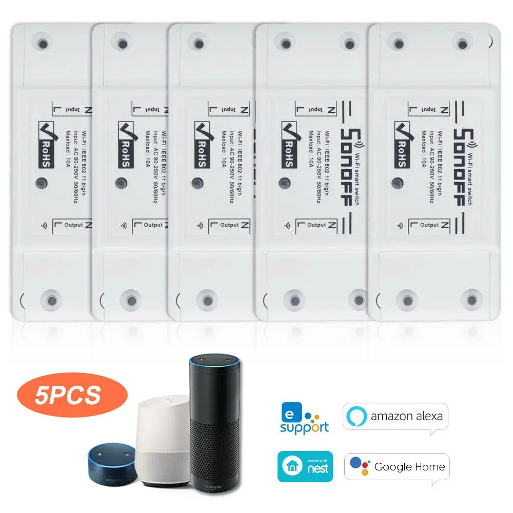 5 PCS 1/10 шт. Sonoff базовый Wifi переключатель универсальный для умного дома Wif переключатель модуль автоматизации таймер Diy пульт дистанционного управления для iphone ios - Комплект: 5 PCS
