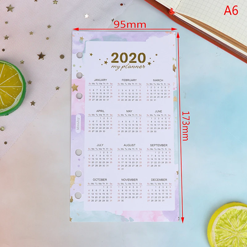 Год календарь индекс разделители акварель Заправка для 6 отверстий вкладыш А5 А6 переплет блокнот на спирали, дневник школьные канцелярские принадлежности - Цвет: A6
