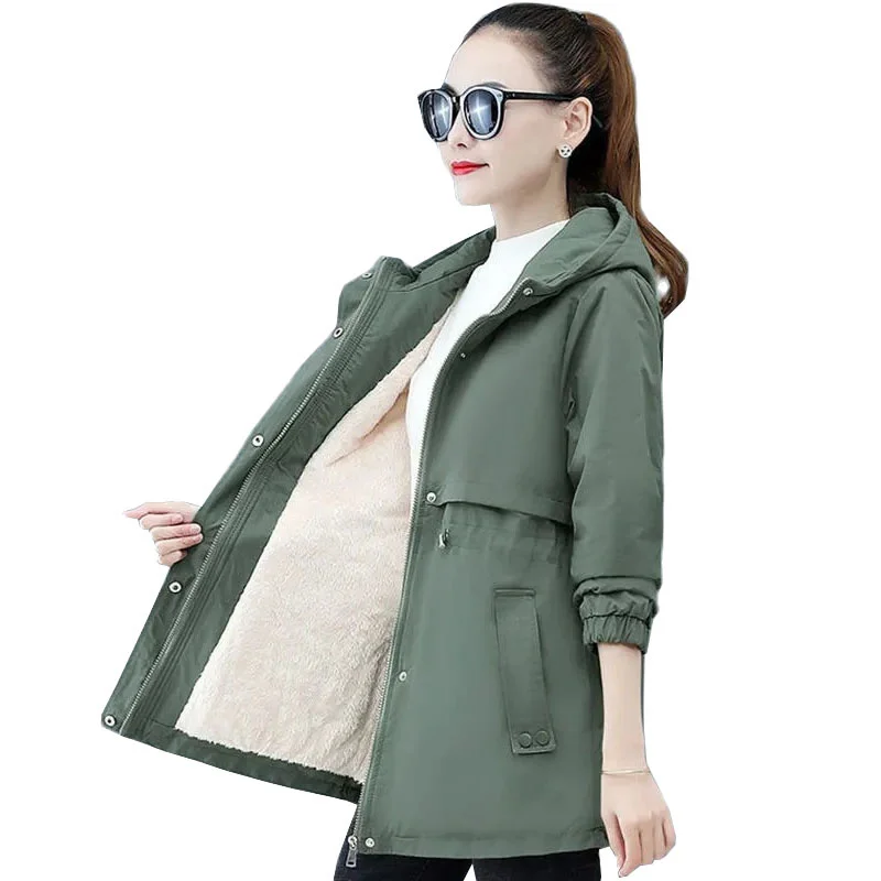 

Winter Jacket Women's Cotton Padded Coat 2022 New Velvet Thick Hooded Lady Windbreaker Female Loose Parka Outwear Overcoat