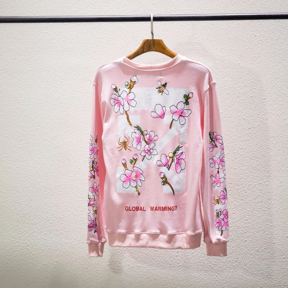 OFF-WHITE OW VIRGIL ABLOH Pink Cherry Blossom Arrow Men's OW Sweatshirt streetwear mens hoodies Round neck hooded sports jacket